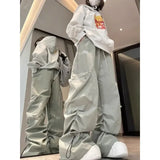 Vevesc Vintage Cargo Parachute Pants Women Oversized Y2k Harajuku Pleated Baggy Trousers Korean Streetwear Style 90s Aesthetic