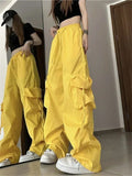 Vevesc Y2K Beige Cargo Pants Woman Streetwear Hip Hop Black Parachute Trousers Oversized Korean Fashion Wide Leg Pink Sweatpants
