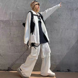 Vevesc 90s Clothes Style Harajuku Gothic White Cargo Pants With Chain  Hippie Punk  Baggy Pants Y2K Oversize Hot Girl Trousers
