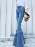 Vevesc Spring and Autumn Light Color Flared Pants Women's Retro High Waist Splicing Loose Slim Wide Leg Denim Pants y2k jeans