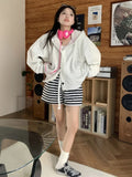 Vevesc Korean Fashion Gray Hoodies Women Harajuku Kpop Oversized Hooded Sweatshirts Female Casual Thin Tops Vintage Streetwear