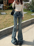 Vevesc High Waisted Jeans Women Clothing Skinny Flare Pants Streetwear Vintage Denim Harajuku Full Length Trousers