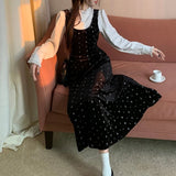 Vevesc 2024 Spring New Stand-up Collar Pleated Lace-up White Long-sleeved Shirt Women + Floral Print Velvet Sling Dress Two-piece Suit