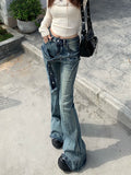 Vevesc High Waisted Jeans Women Clothing Skinny Flare Pants Streetwear Vintage Denim Harajuku Full Length Trousers