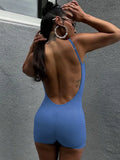 Vevesc 2024 New Summer Backless Playsuits Women Casual Sexy Sleeveless Skinny Bodysuit Night Club Streetwear Spaghetti Strap Jumpsuit