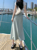 Vevesc Denim Skirts Womens Summer Casual High Waisted Pocket Midi Skirt Ladies Korean Fashion Mermaid Skirt Female