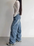 Vevesc Vintage Y2k Jeans Women Baggy Kpop Gyaru Streetwear Wide Blue Denim Pants Harajuku Korean Acubi Fashion High Waist Jeans