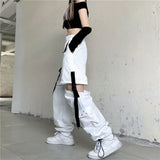 Vevesc Women Y2k Pants Korean Techwear Emo White Streetwear Cargo Harajuku Loose Patchwortk Alt High Waist Casual Removable Trousers