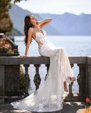 Vevesc Luxury Lace Mermaid Wedding Dresses Spaghetti Strap V Neck Backless Boho Bridal Gowns Women Brides Party Wedding Gowns