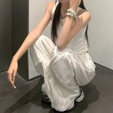 Vevesc White Gyaru Cargo Jeans Women Baggy Wide Streetwear Denim Pants Autumn Coquette Oversize Y2k Korean Fashion Trousers