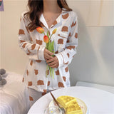 Vevesc Pajamas Set Spring New Arrivals Loose Lovely Sleepwear Soft Comfort Kawaii Homewear Leisure Couple Two Piece Sets