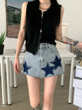 Vevesc Y2k Gyaru Denim Skirts Five-pointed Star Patchwork High Waist Summer Female Slim Mini Skirt Streetwear Fashion Women Clothing