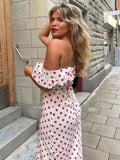 Vevesc  Polka Dot Ruffles Bandage Maxi Dress Women Off Shoulder Slim Elegant Party Dress Summer Beach Holiday Sundresses