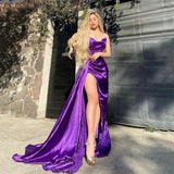 Vevesc Sunny Sexy Purple Sweetheart Neck Mermaid Satin Long Prom Dresses Side Slit Women Evening Gowns Formal Party Custom Made