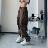Vevesc Y2k Vintage Cargo Pants Women Gyaru Brown Korean Fashion Baggy Baddies Streetwear Hippie Trousers Casual 90s Aesthetic