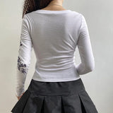Vevesc Y2K Graphic Printed Crop Top O Neck Full Sleeve Grunge Fairycore T Shirt Women Black Punk  Tunicas Mujer Verano