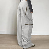 Vevesc Streetwear Zipper Pockets Cargo Trousers Women Casual Straight Leg Denim Jeans Harajuku Low Rise Baggy Pants Outfits