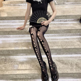 Vevesc New Bowknot Hollow Out Pantyhose Sex Thin Summer Autumn Ins Tide Lace Tights Black White Fishnet Silk Stockings Woman