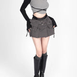 Vevesc Punk Gothic Y2k Clothes Fake Two Piece Pockets Patchwork Pleated Mini Skirts Harajuku Streetwear Summer Female Slim Women Skirt
