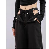 Vevesc Black Y2k Gothic Cargo Pants for Women Gyaru Oversized Vintage Baddies Streetwear Trousers Coquette Harajuku Techwear