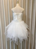 Vevesc White Swan Sling Dress Women 2024 Spring and Summer Feather Stitch Short White Sweet Sleeveless A- Line Gauzy Dresses Female