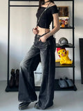Vevesc Grunge Y2k Black Jeans Women Baggy Vintage High Street Oversized Denim Trousers Gothic Gyaru 2000s Acubi Fashion Jeans