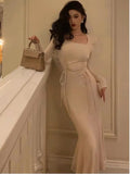 Vevesc Elegant Square Neck Mermaid Dresses 2024 Spring New Fashion Boydcon Evening Party Prom Vestidos Women Casual Holiday Clothes