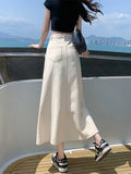 Vevesc Denim Skirts Womens Summer Casual High Waisted Pocket Midi Skirt Ladies Korean Fashion Mermaid Skirt Female