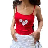 Vevesc Sweet Patchwork Heart Shape Camis Top Sexy Slim Slash Neck Sleeveless Crop Tops Women 2024 Summer Fashion Streetwear