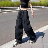 Vevesc Y2K Cargo Pants Women Oversized Wide Leg Sweatpants Streetwear High Waist Baggy Joggers Harajuku Hip Hop Casual Sports Trousers
