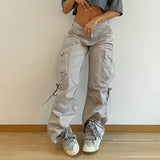 Vevesc Harajuku Solid Drawstring Cargo Pants Female Streetwear Tech Pockets Draped Baggy Trousers Hip Hop Sweatpants Outfits