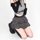Vevesc Punk Gothic Y2k Clothes Fake Two Piece Pockets Patchwork Pleated Mini Skirts Harajuku Streetwear Summer Female Slim Women Skirt