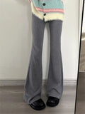 Vevesc Vintage Gray Flare Pants Women Harajuku Black High Waist Wide Leg Trousers Korean Slim Knit Full Pants Y2K Streetwear
