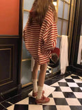 Vevesc Striped Hoodie Loose Lazy Dresses for Women Fashion Ropa De Mujer Korean Vintage O Neck MIDI Style Tops Sudaderas