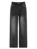 Vevesc Y2K Rhinestone Black Jeans Women Vintage 90s Diamond Baggy Denim Pants Oversized Harajuku Streetwear Wide Leg Trousers