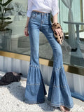 Vevesc Spring and Autumn Light Color Flared Pants Women's Retro High Waist Splicing Loose Slim Wide Leg Denim Pants y2k jeans