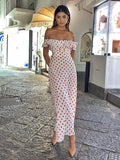Vevesc  Polka Dot Ruffles Bandage Maxi Dress Women Off Shoulder Slim Elegant Party Dress Summer Beach Holiday Sundresses