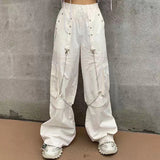 Vevesc 90s Clothes Style Harajuku Gothic White Cargo Pants With Chain  Hippie Punk  Baggy Pants Y2K Oversize Hot Girl Trousers