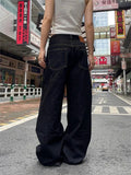 Vevesc Grunge Y2k Black Jeans Women Vintage Oversized High Street Cargo Denim Trousers Wide Casual Baggy Straight Denim Pants