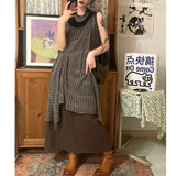 Vevesc Y2k Vintage Hollow Knitted Suspender Dress Women 2024 Spring New Solid Color All-match Irregular Sleeveless Dress