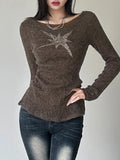 Vevesc Winter New Brown Vintage All-match Casual Tight Warm High Street Sweet Gentle Women's Basic Pullover Sweater