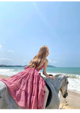 Vevesc Beach Style Holiday Midi Dresses for Women Summer Korean Fashion Sleeveless Pleated Camisole Elegant Party Female Clothing