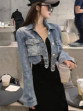 Vevesc Y2k Aesthetic Denim Women Loose Cropped Coats Korean Chic Autumn Vintage Jeans Jackets Fashion Casual Streetwear Chaqueta Mujer