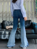 Vevesc Kawaii Sweet Bow Flare Pants Women Pure Color Slim Flare Jeans Japanese Style Summer High Waist Vintage Denim Trousers Chic