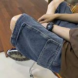 Vevesc Y2K Streetwear Breeches Retro Korean Harajuku Pocket Denim Hip Hop Cargo Short Pants Grunge Bermudas Jeans Shorts Clothes