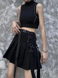 Vevesc Techwear Black Cargo Skirts Women Harajuku Gothic Grunge High Waist Mini Pleated Skirt Female Cyber Punk Egirl Uniform