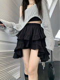 Vevesc Harajuku Vintage Y2k Skirts Solid Color Stitching Irregular Ruffles Mini Skirt Summer Punk Gothic Design Gyaru Girl Clothing