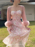 Vevesc Women Summer Strap Floral Print Pink Corset Dress vintage vestidos sexys mujer abiti da sera vestido de novia wedding prom dress