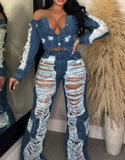 Vevesc Sexy Womens Outfit High Waist Pocket Design Ripped Jeans Pants Autumn Summer Spring New Fashion Casual