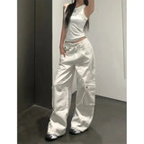 Vevesc White Gyaru Cargo Jeans Women Baggy Wide Streetwear Denim Pants Autumn Coquette Oversize Y2k Korean Fashion Trousers